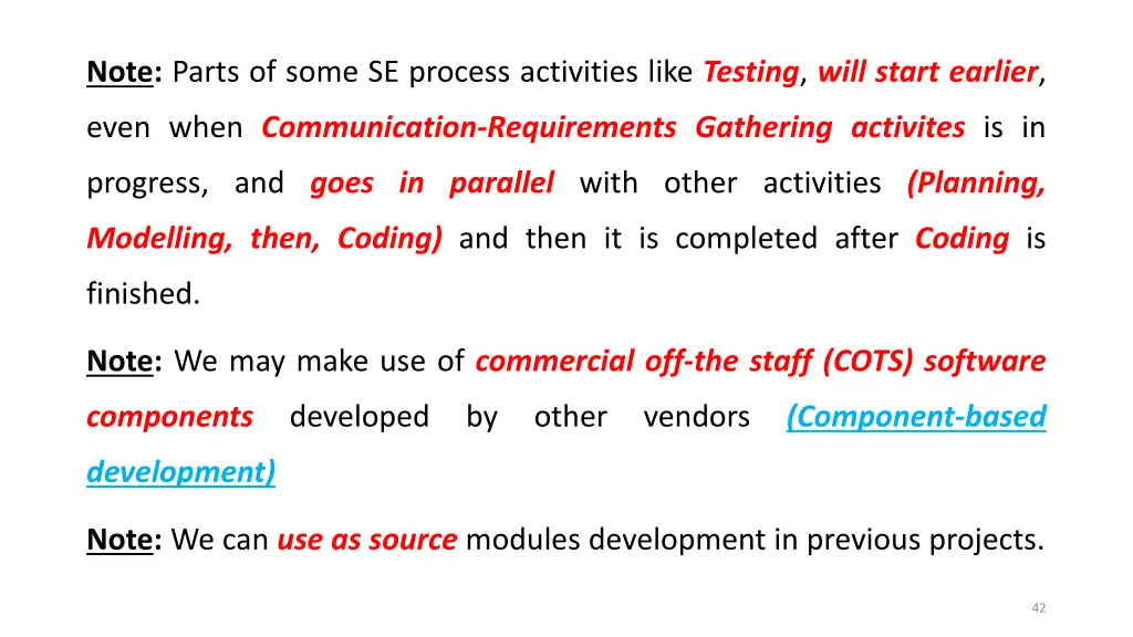note parts of some se process activities like