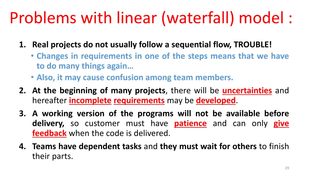 problems with linear waterfall model
