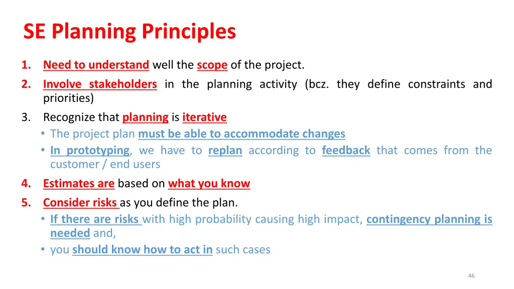 se planning principles