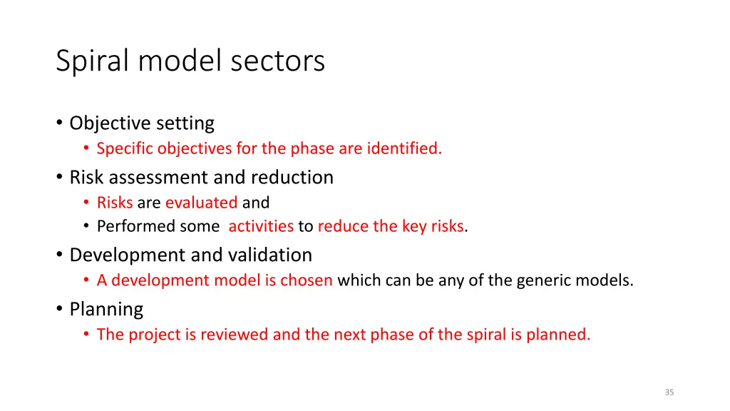 spiral model sectors