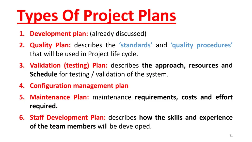 types of project plans
