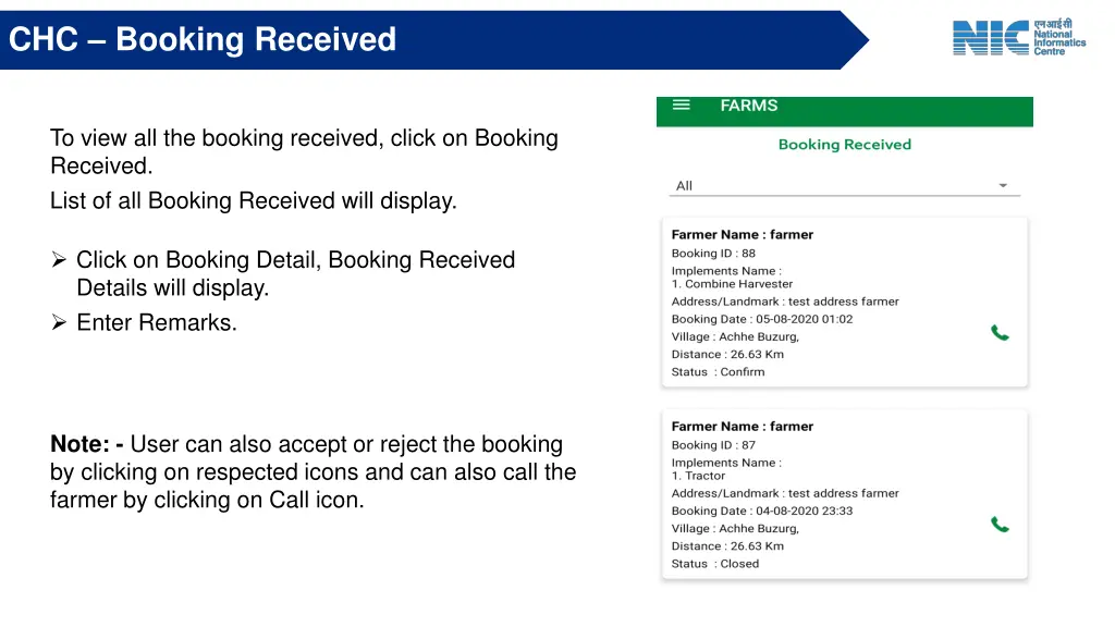 chc booking received