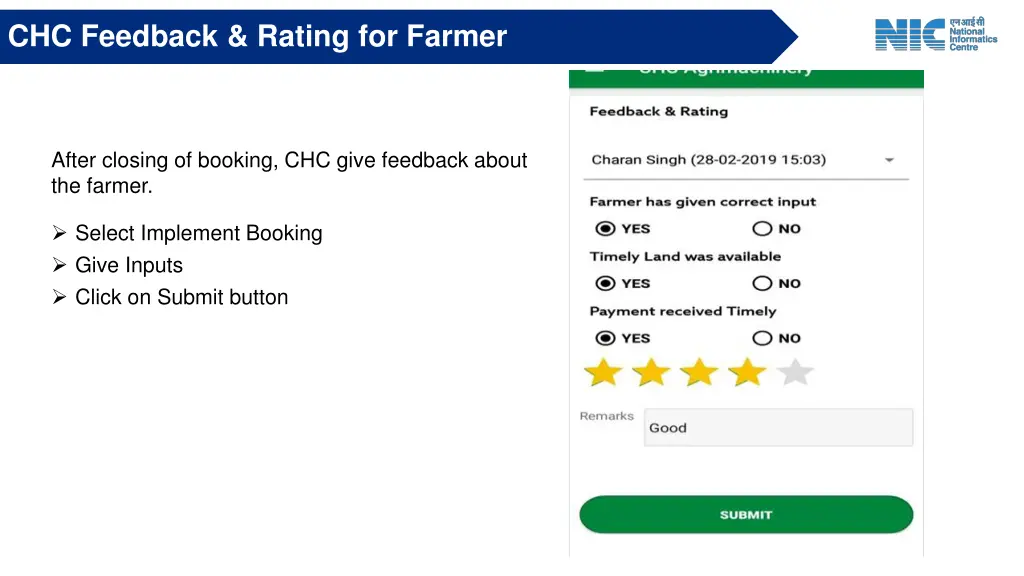 chc feedback rating for farmer