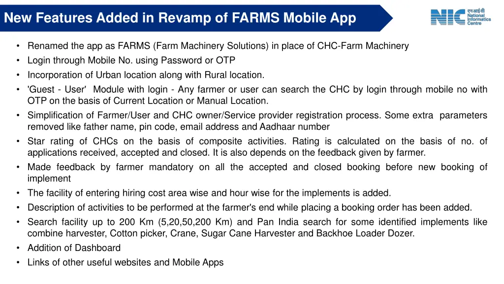 new features added in revamp of farms mobile app