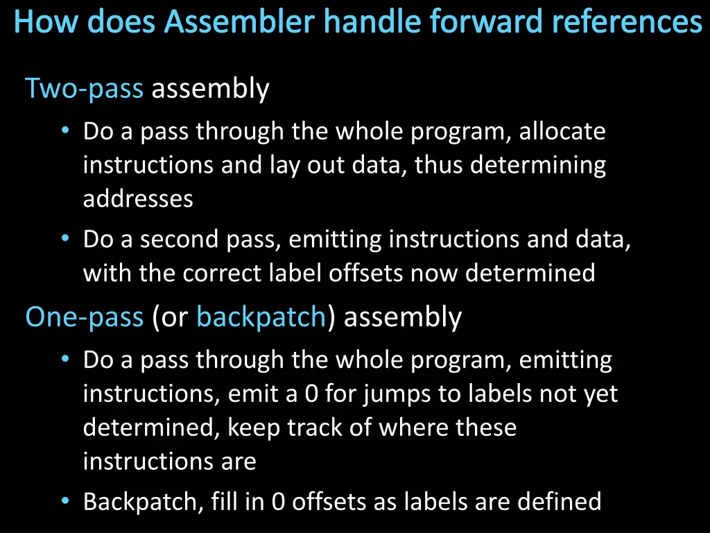 how does assembler handle forward references