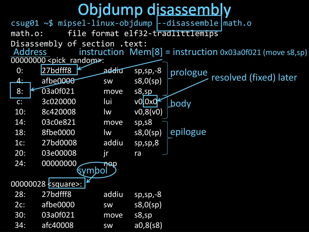 objdump disassembly csug01 mipsel linux objdump 1