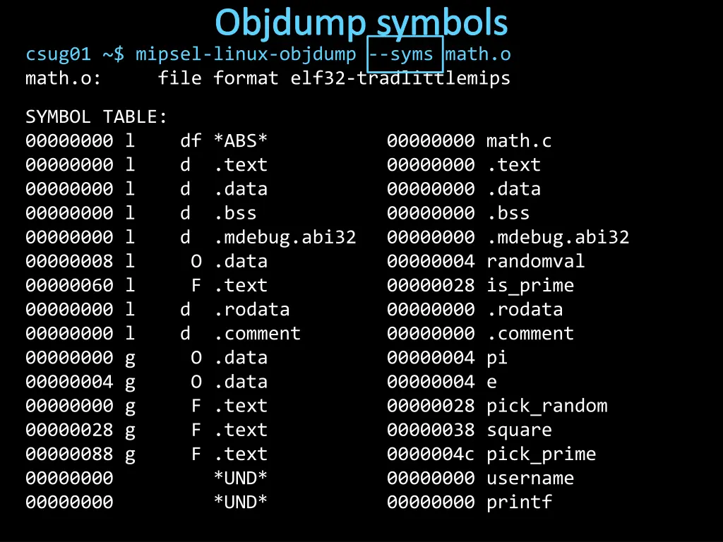 objdump symbols