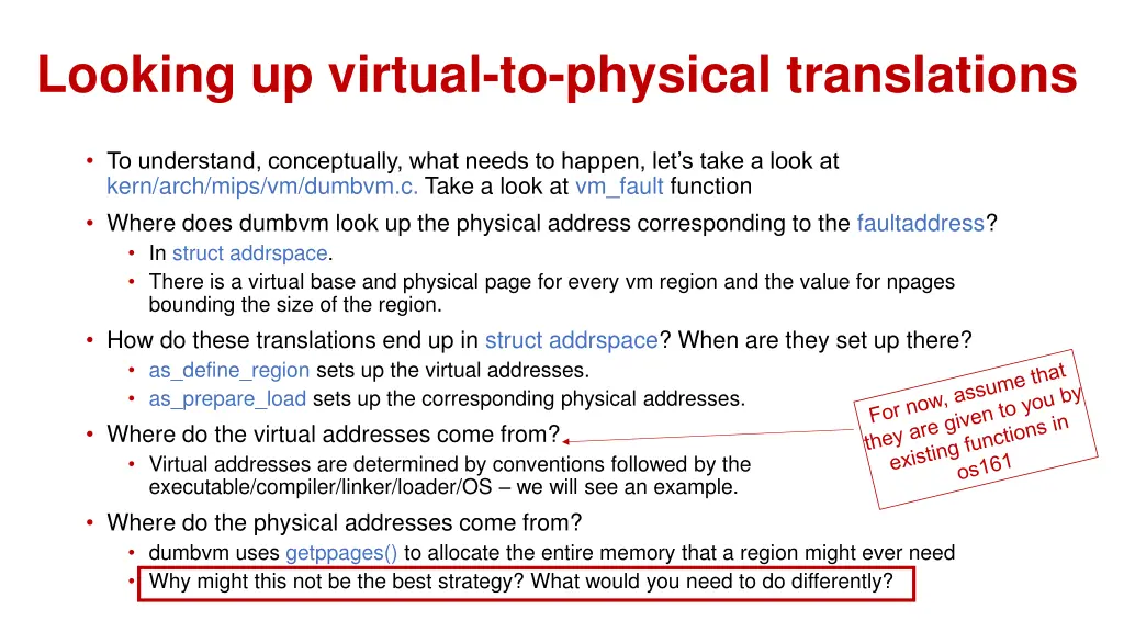 looking up virtual to physical translations