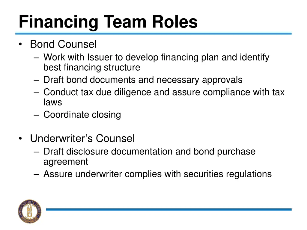 financing team roles 1