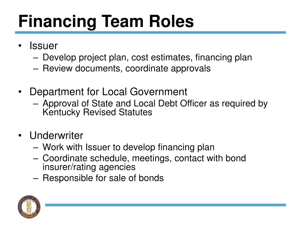 financing team roles