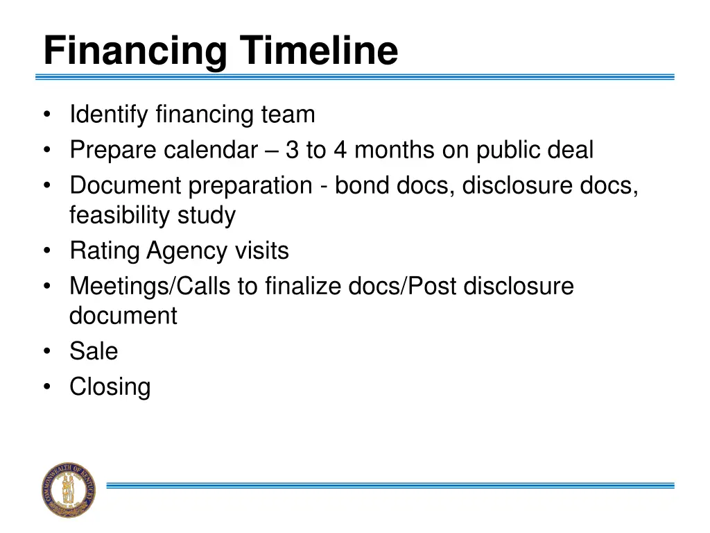 financing timeline