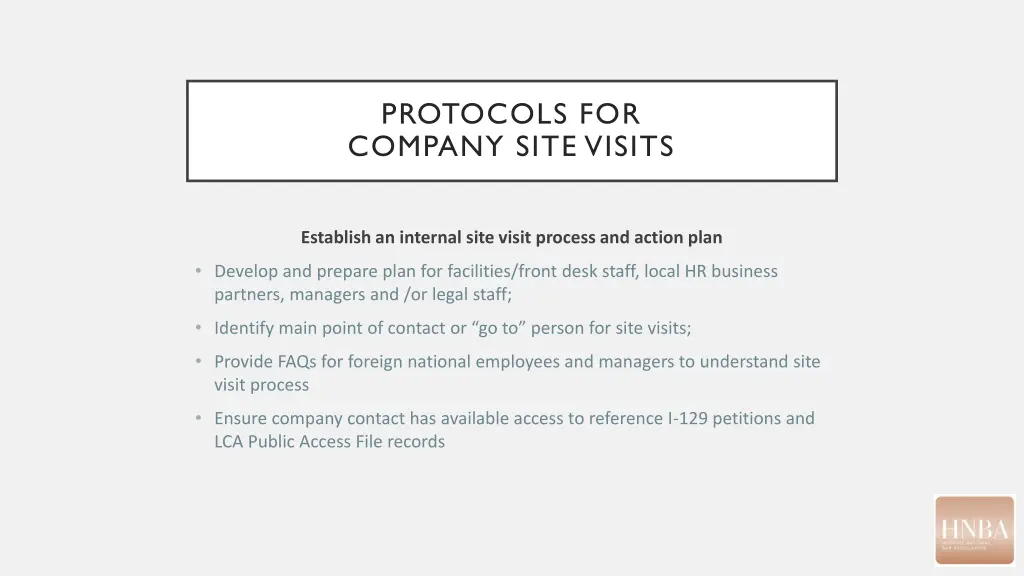 protocols for company site visits