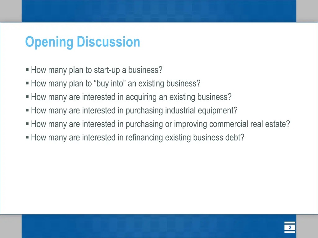 opening discussion