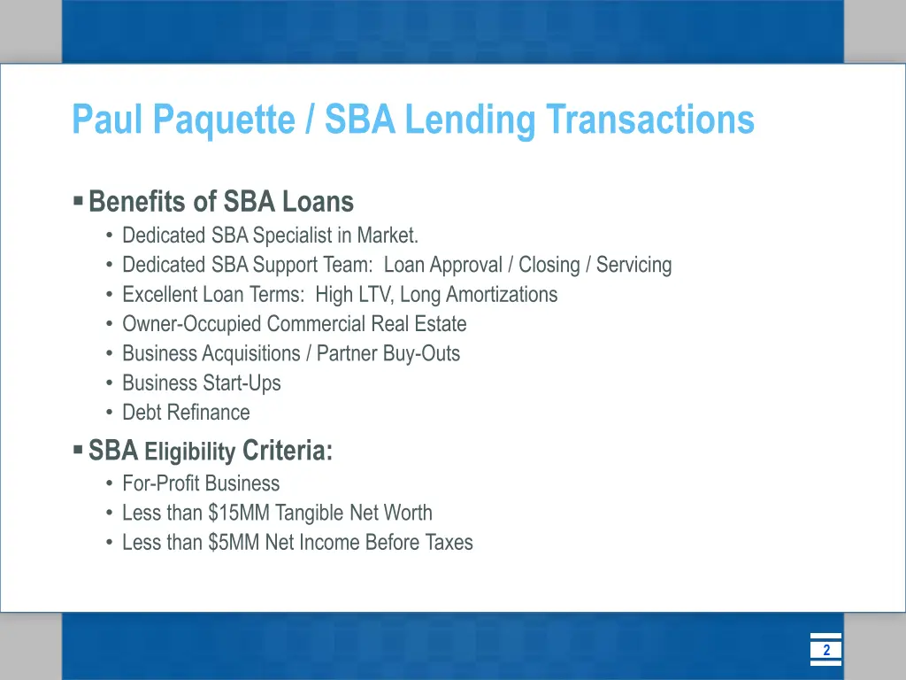 paul paquette sba lending transactions