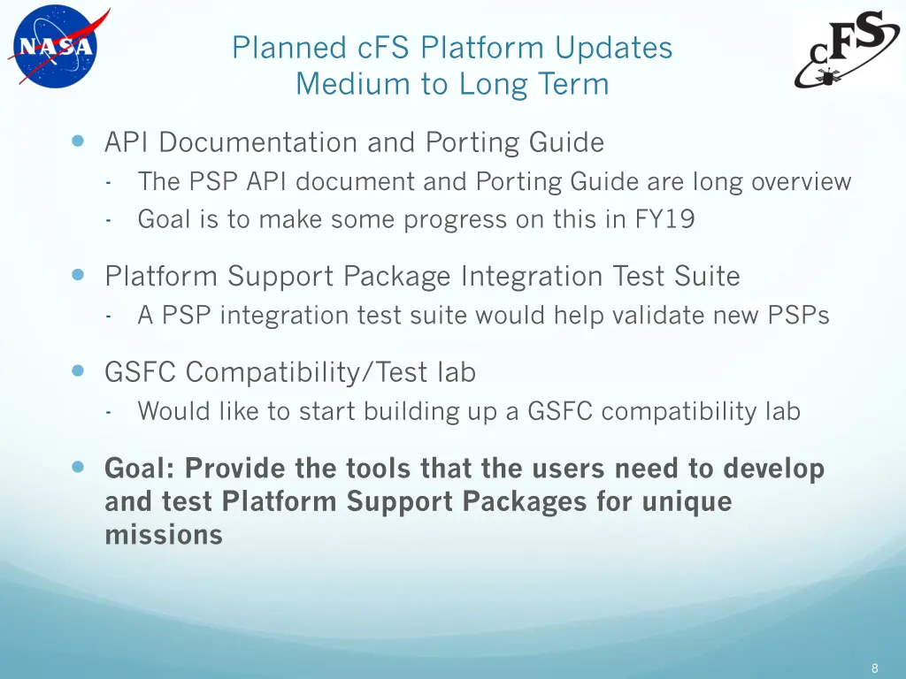 planned cfs platform updates medium to long term