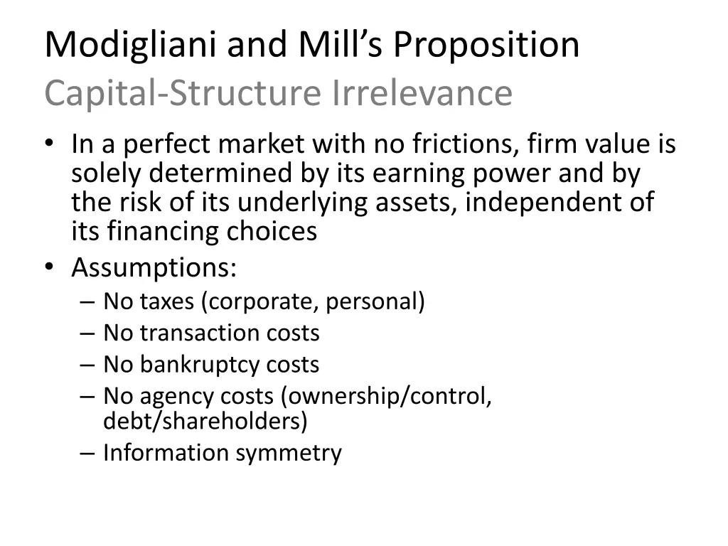 modigliani and mill s proposition capital
