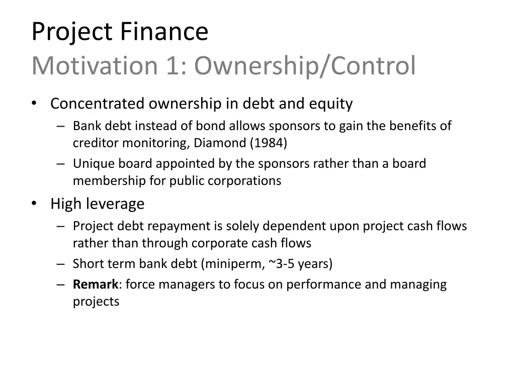 project finance motivation 1 ownership control 1