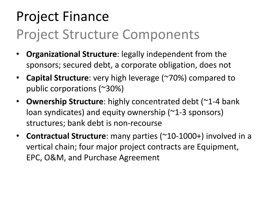 project finance project structure components
