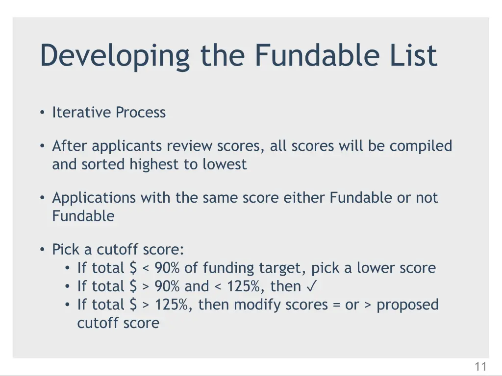 developing the fundable list