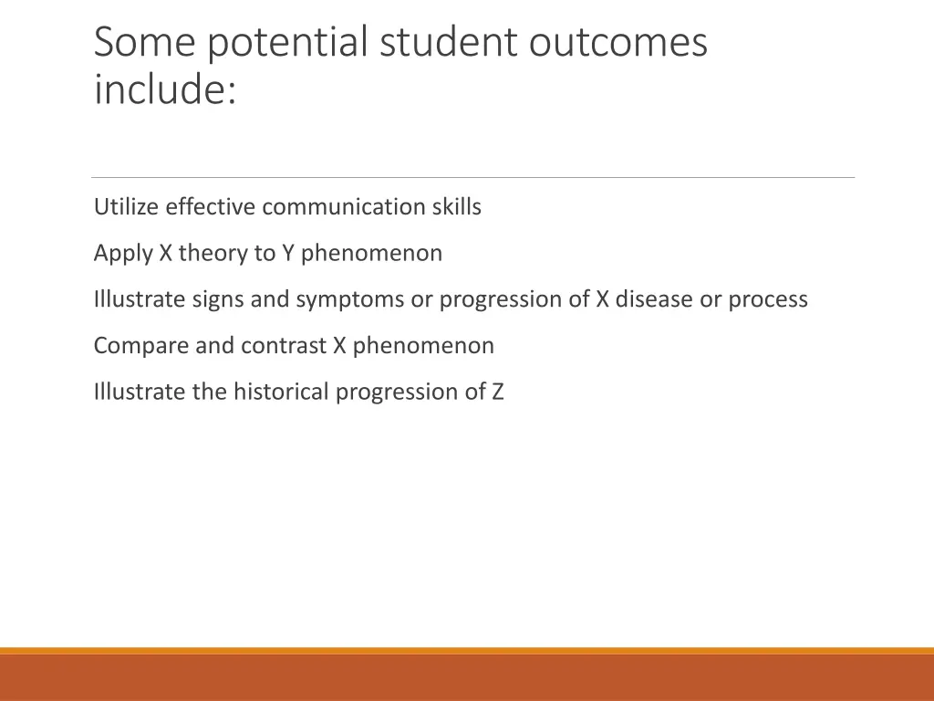 some potential student outcomes include
