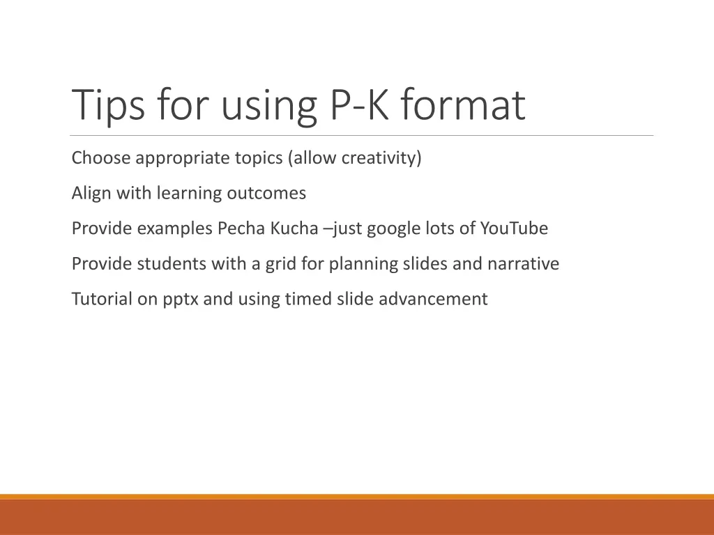 tips for using p k format