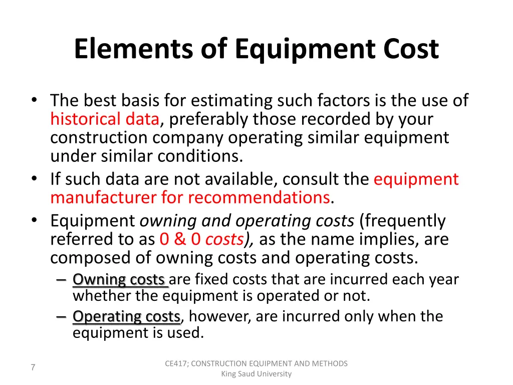 elements of equipment cost 1