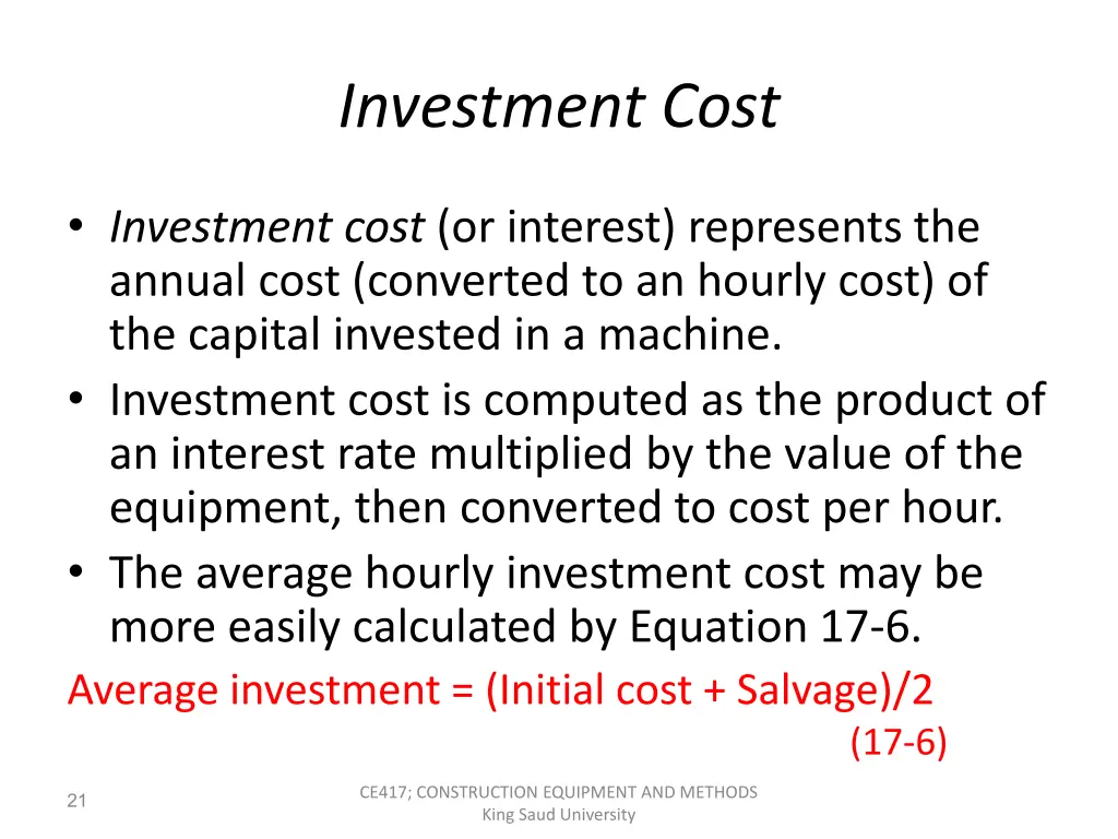 investment cost
