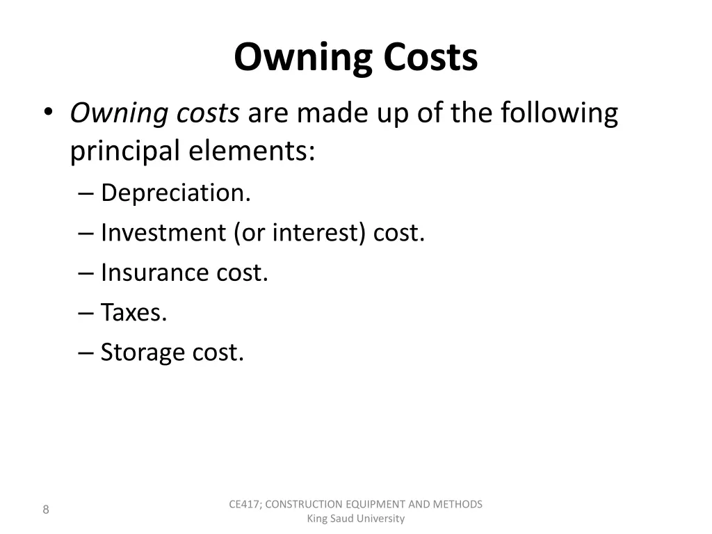owning costs