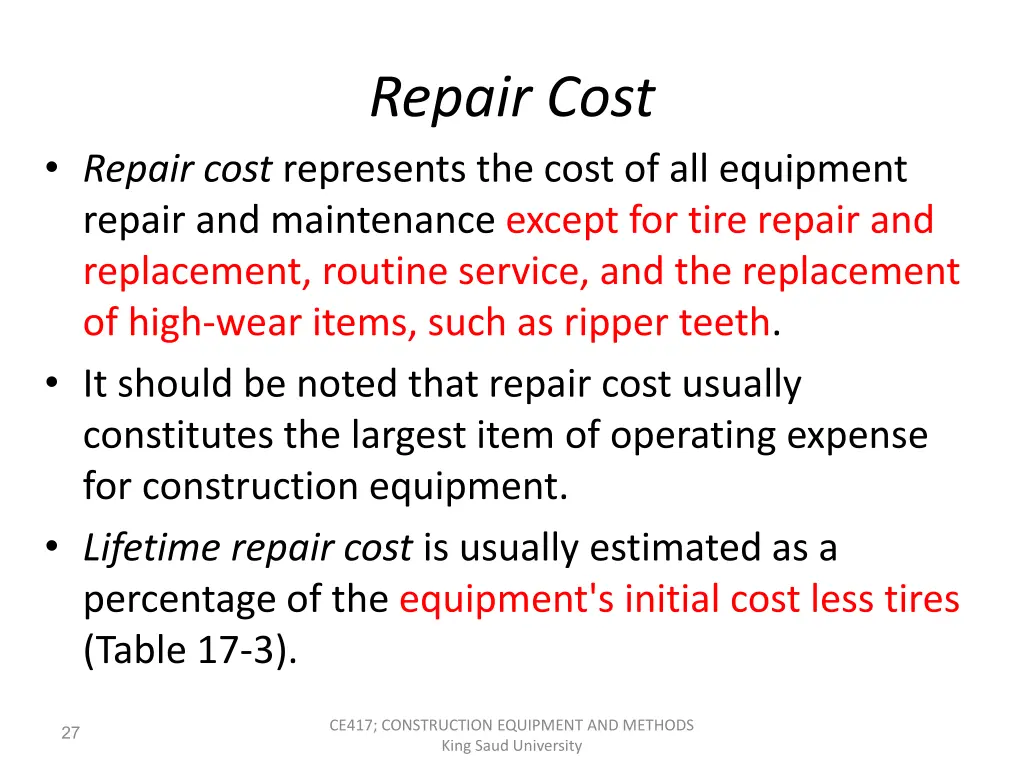 repair cost