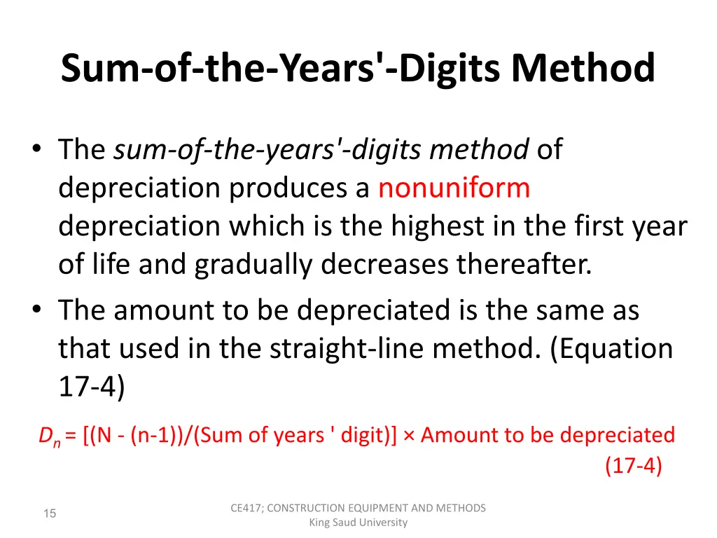 sum of the years digits method