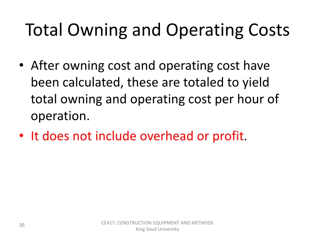 total owning and operating costs