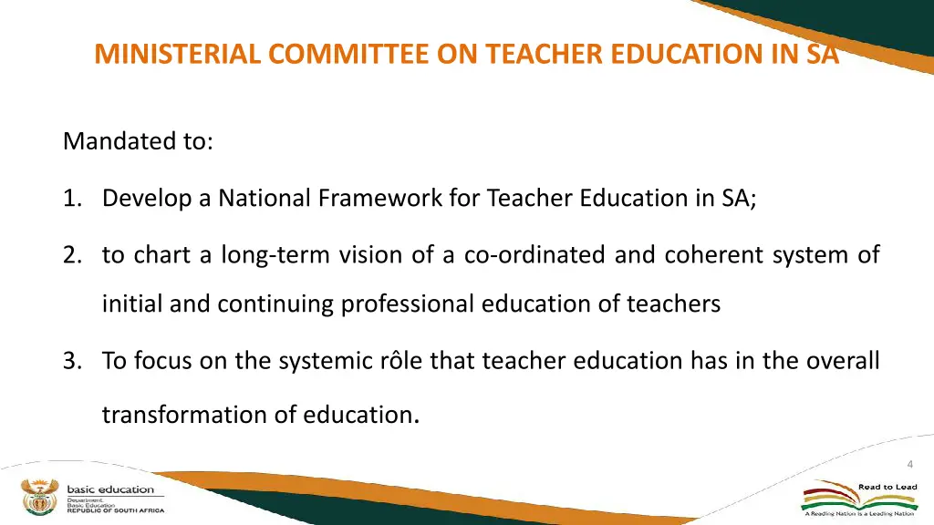 ministerial committee on teacher education in sa