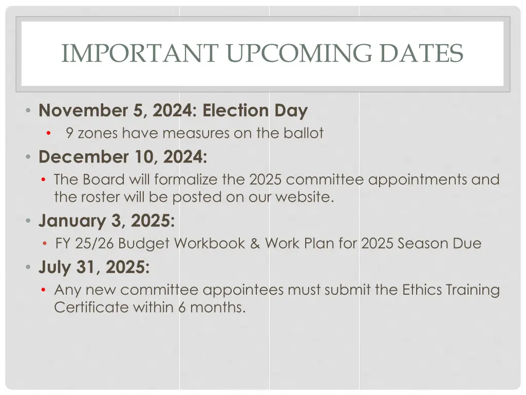 important upcoming dates