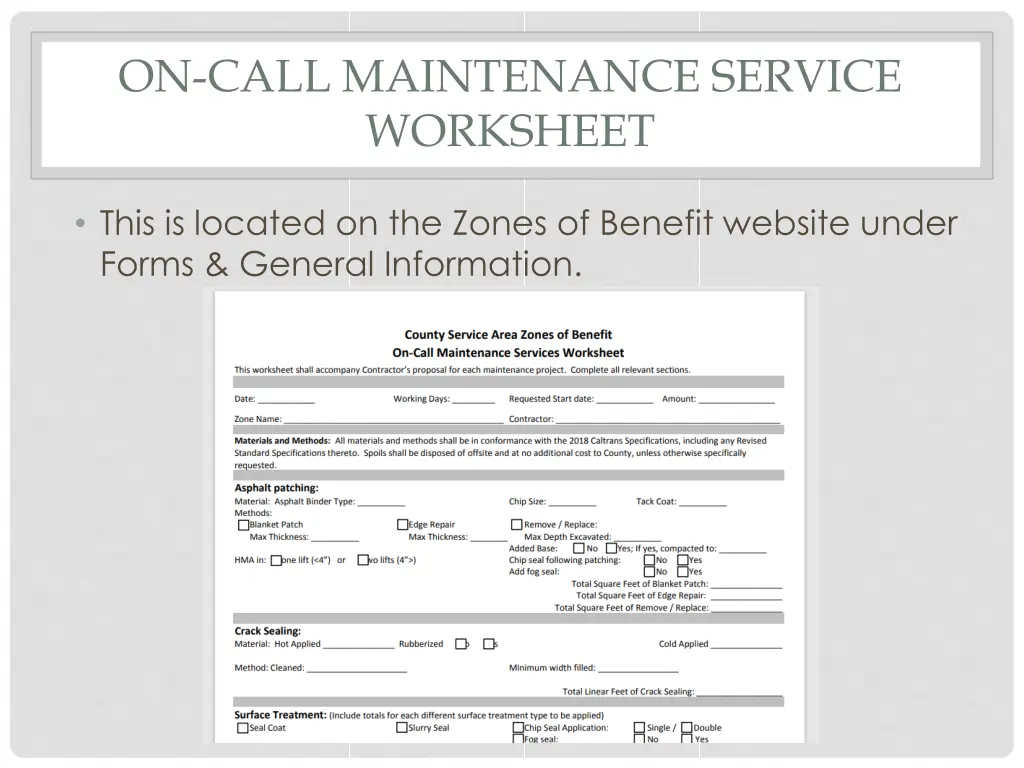 on call maintenance service worksheet