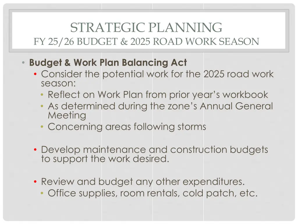 strategic planning fy 25 26 budget 2025 road work