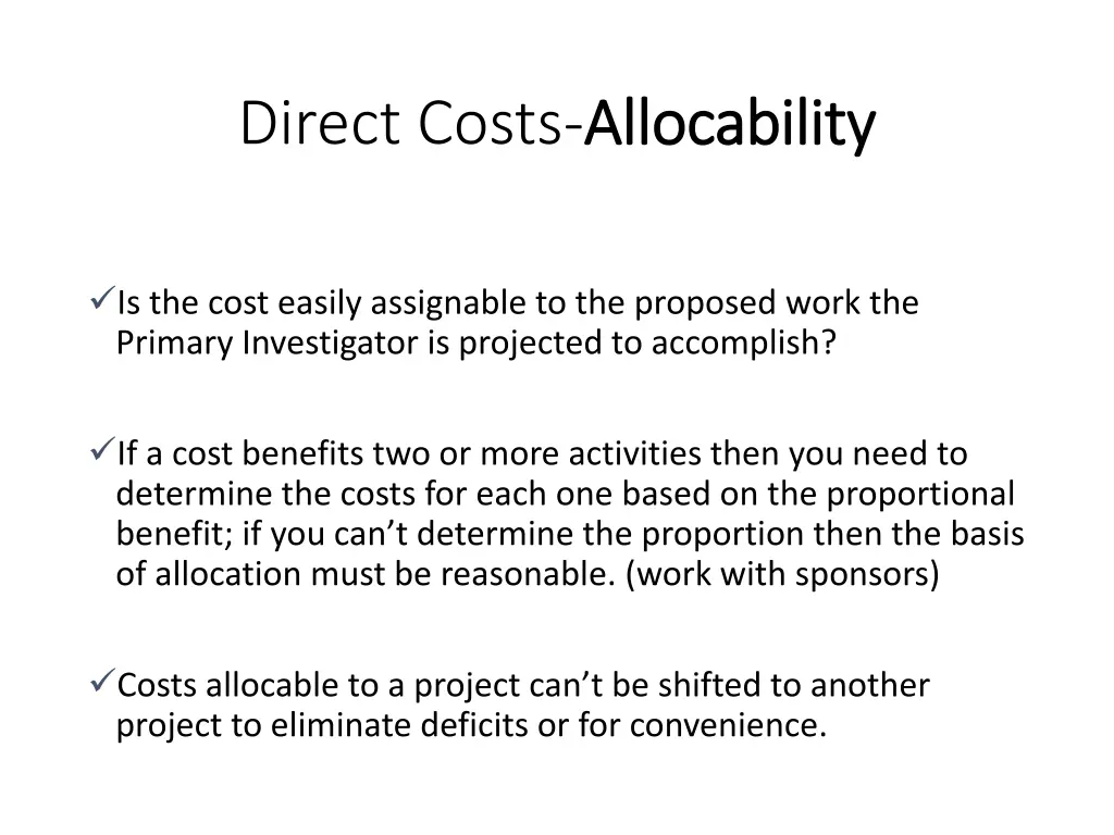 direct costs allocability