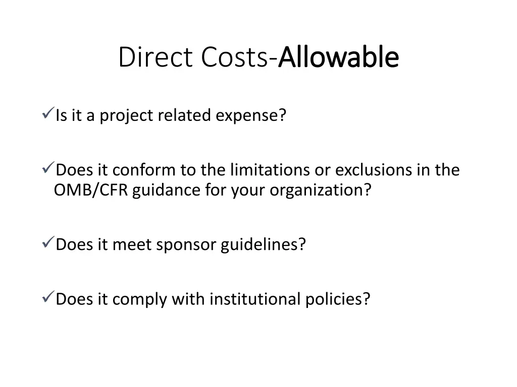 direct costs allowable