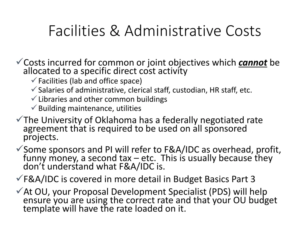 facilities administrative costs