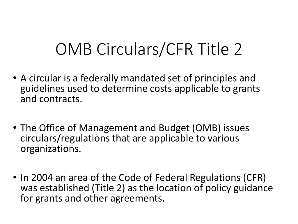 omb circulars cfr title 2