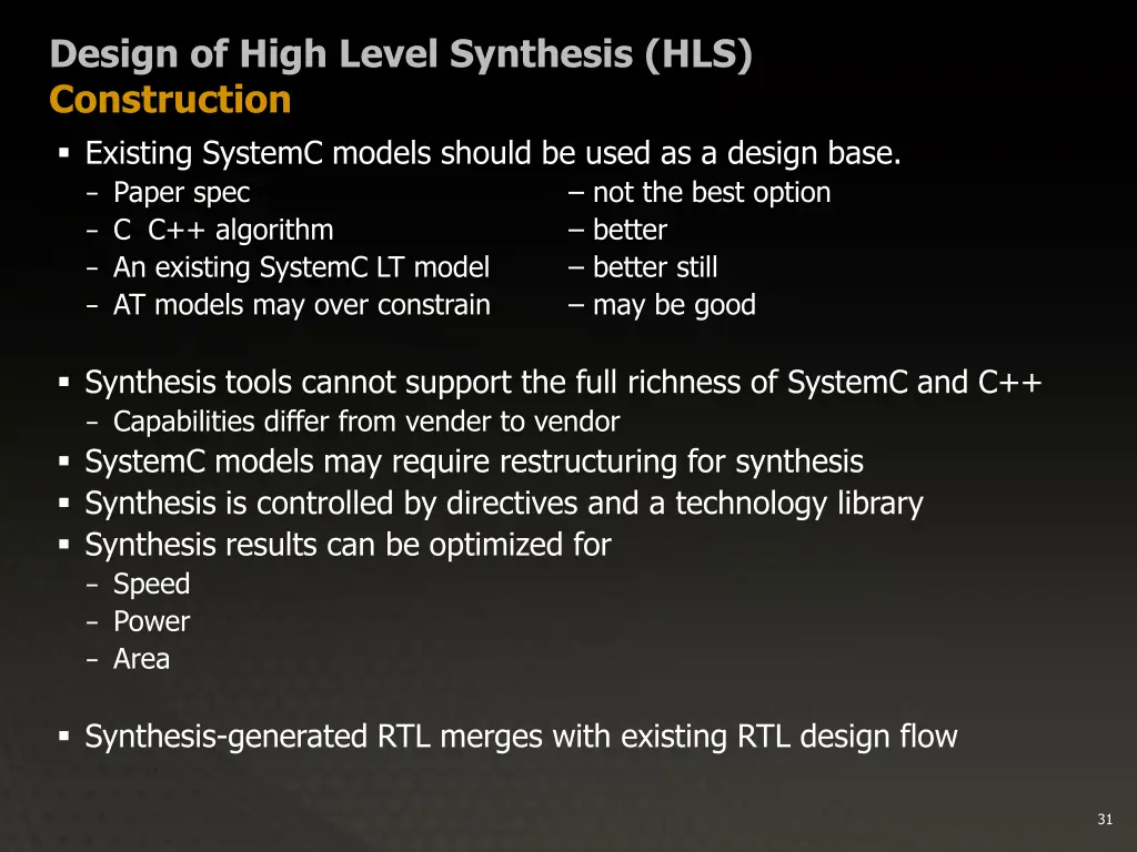 design of high level synthesis hls construction