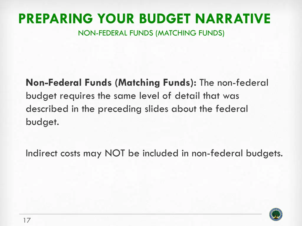 preparing your budget narrative non federal funds