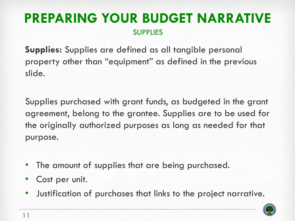 preparing your budget narrative supplies