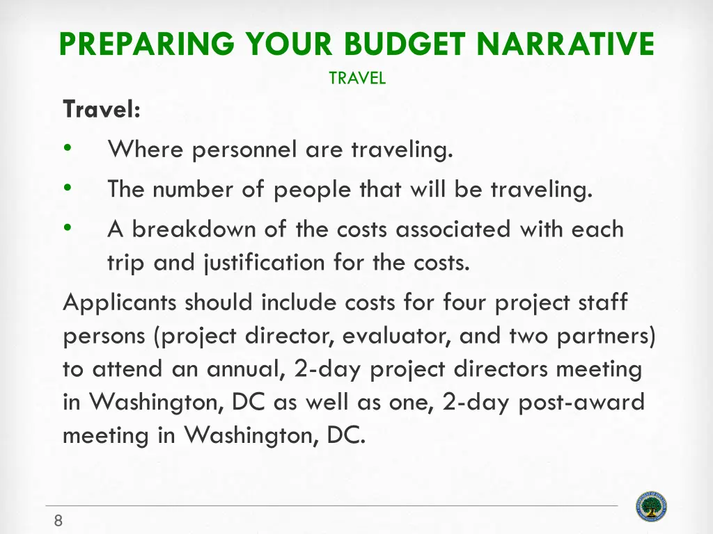 preparing your budget narrative travel