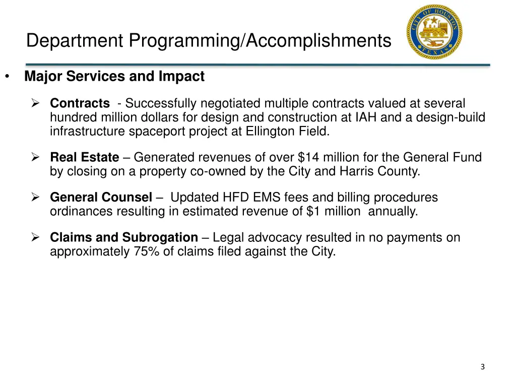 department programming accomplishments