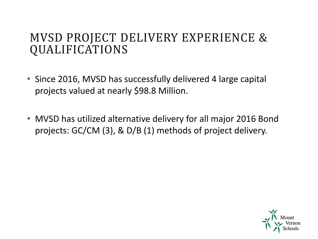 mvsd project delivery experience qualifications