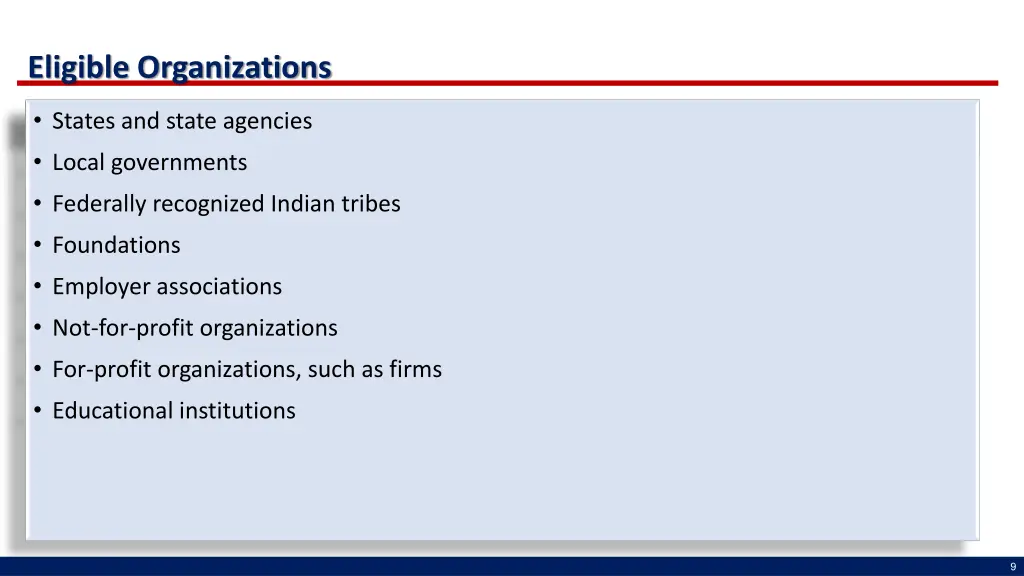 eligible organizations