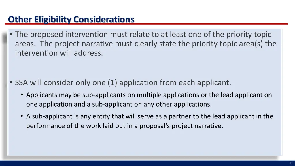 other eligibility considerations