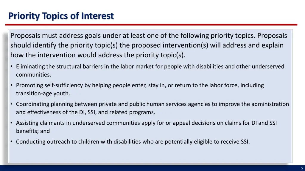 priority topics of interest