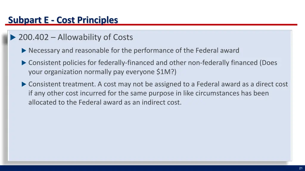 subpart e cost principles