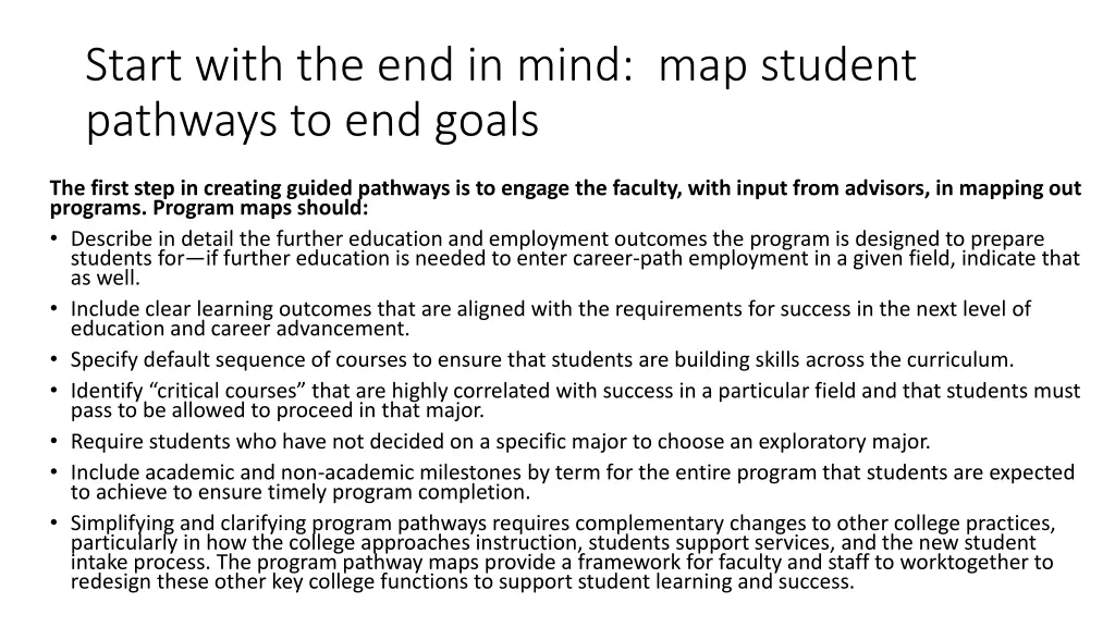 start with the end in mind map student pathways